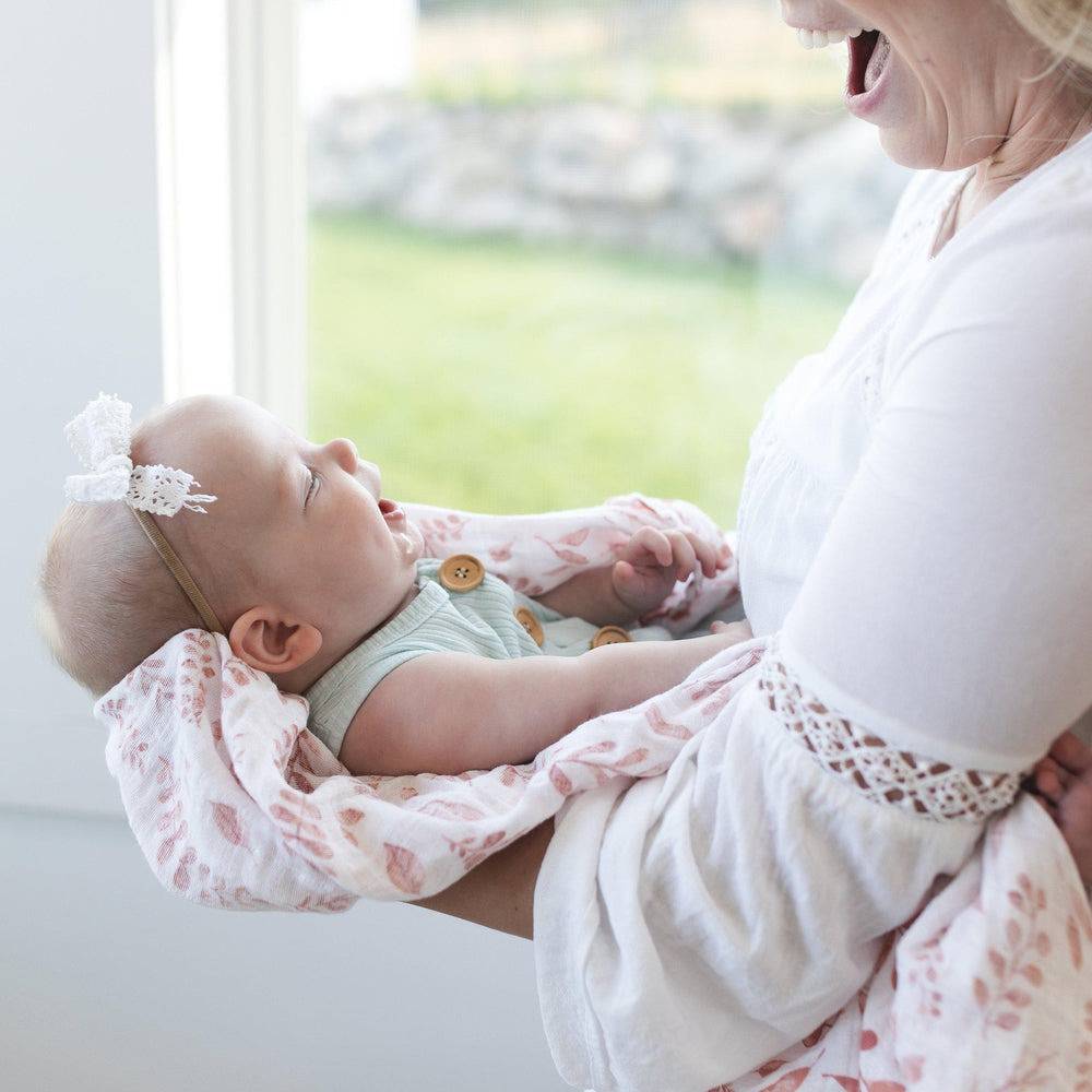 Pink Leaves + Cotton Candy Swaddle Blanket Set - Swaddle Blanket - Bebe au Lait