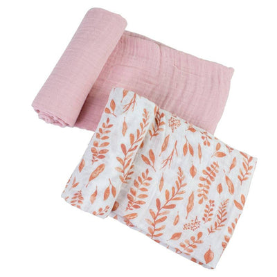 Pink Leaves + Cotton Candy Swaddle Blanket Set - Swaddle Blanket - Bebe au Lait