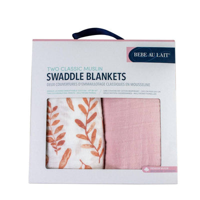 Pink Leaves + Cotton Candy Swaddle Blanket Set - Swaddle Blanket - Bebe au Lait