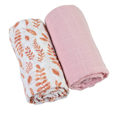 Pink Leaves + Cotton Candy Swaddle Blanket Set - Swaddle Blanket - Bebe au Lait