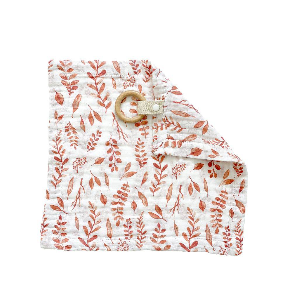 Pink Leaves Classic Muslin Teether Blanket - Teether Blanket - Bebe au Lait