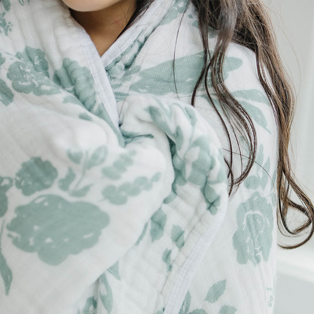 Muslin Snuggle Toddler Blanket Premium Cotton Vintage Floral + Modern Floral - Snuggle Blanket - Bebe au Lait