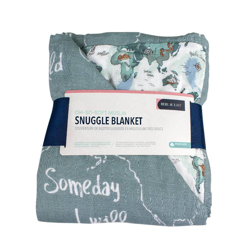 World Map + Someday Oh-So-Soft Muslin Snuggle Blanket - Snuggle Blanket - Bebe au Lait