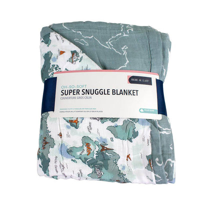 World Map + Someday Oh-So-Soft Muslin Super Snuggle Blanket - Super Snuggle Blanket - Bebe au Lait