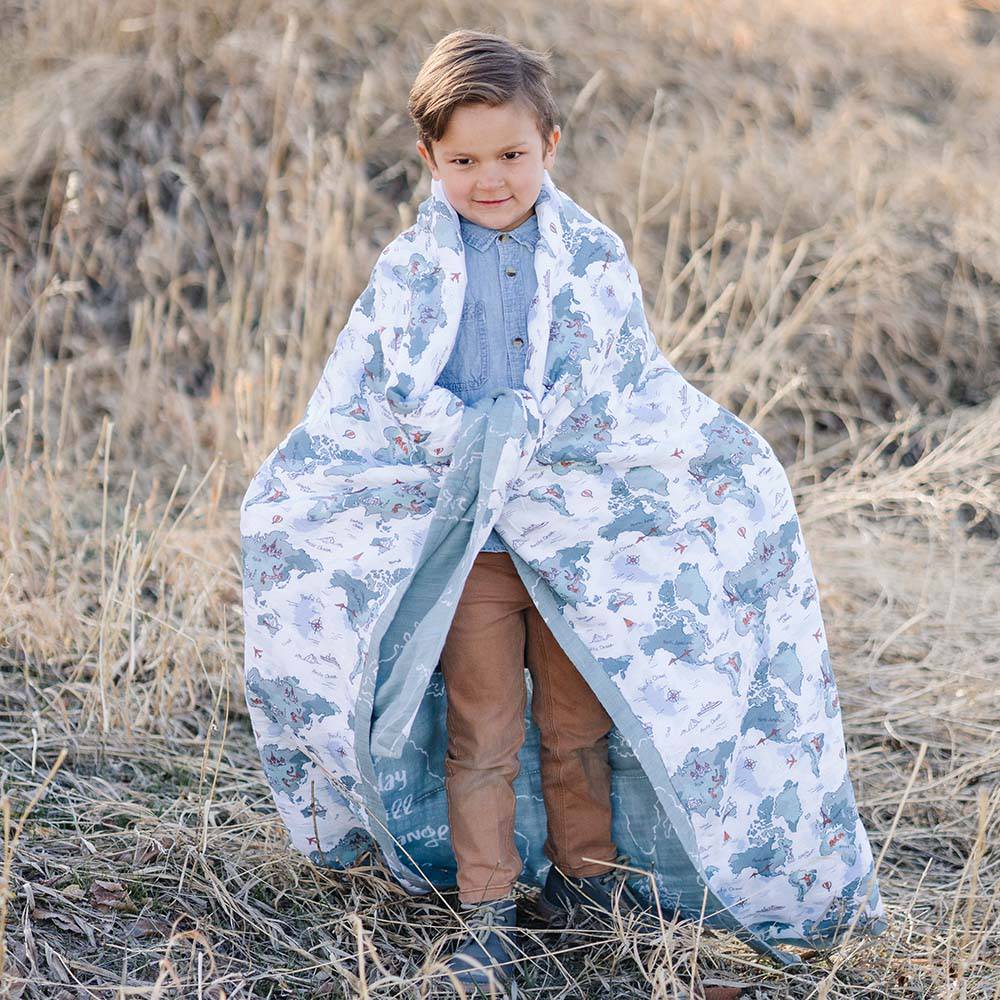 World Map + Someday Oh-So-Soft Muslin Super Snuggle Blanket - Super Snuggle Blanket - Bebe au Lait