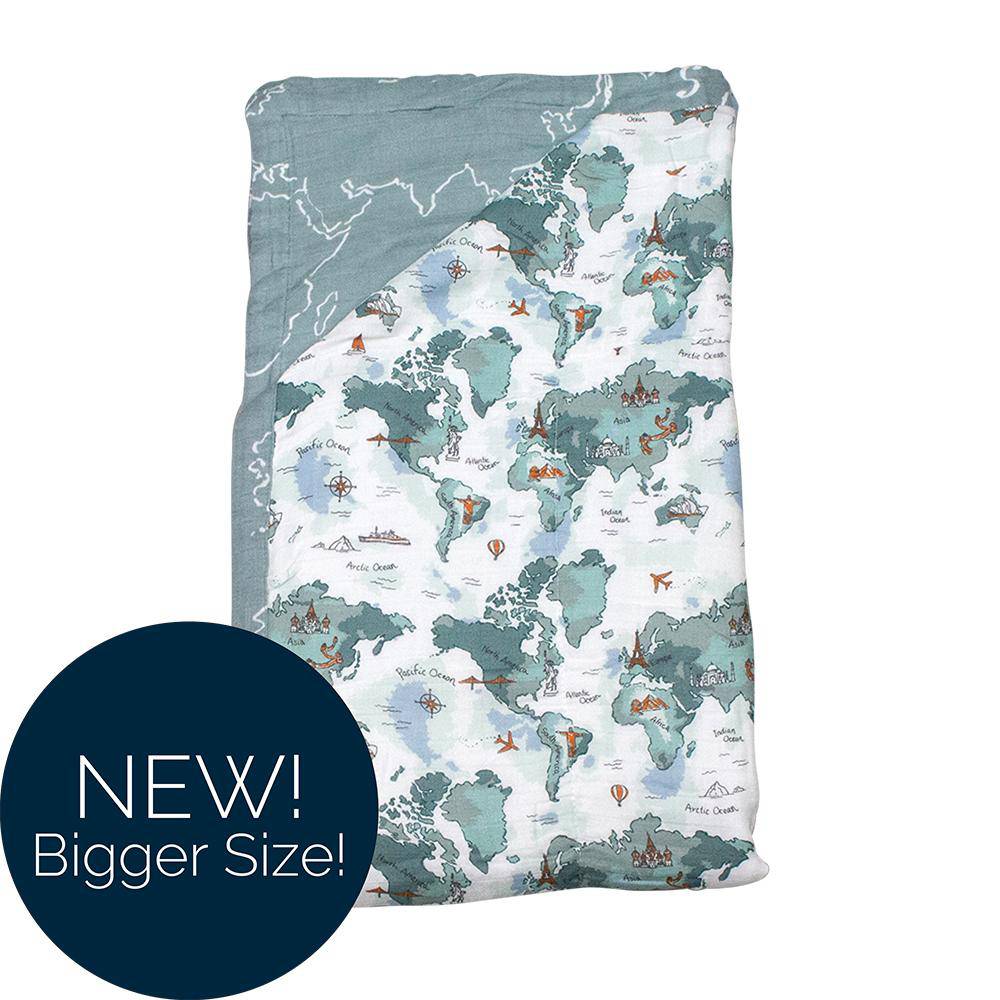 World Map + Someday Oh-So-Soft Muslin Super Snuggle Blanket - Super Snuggle Blanket - Bebe au Lait