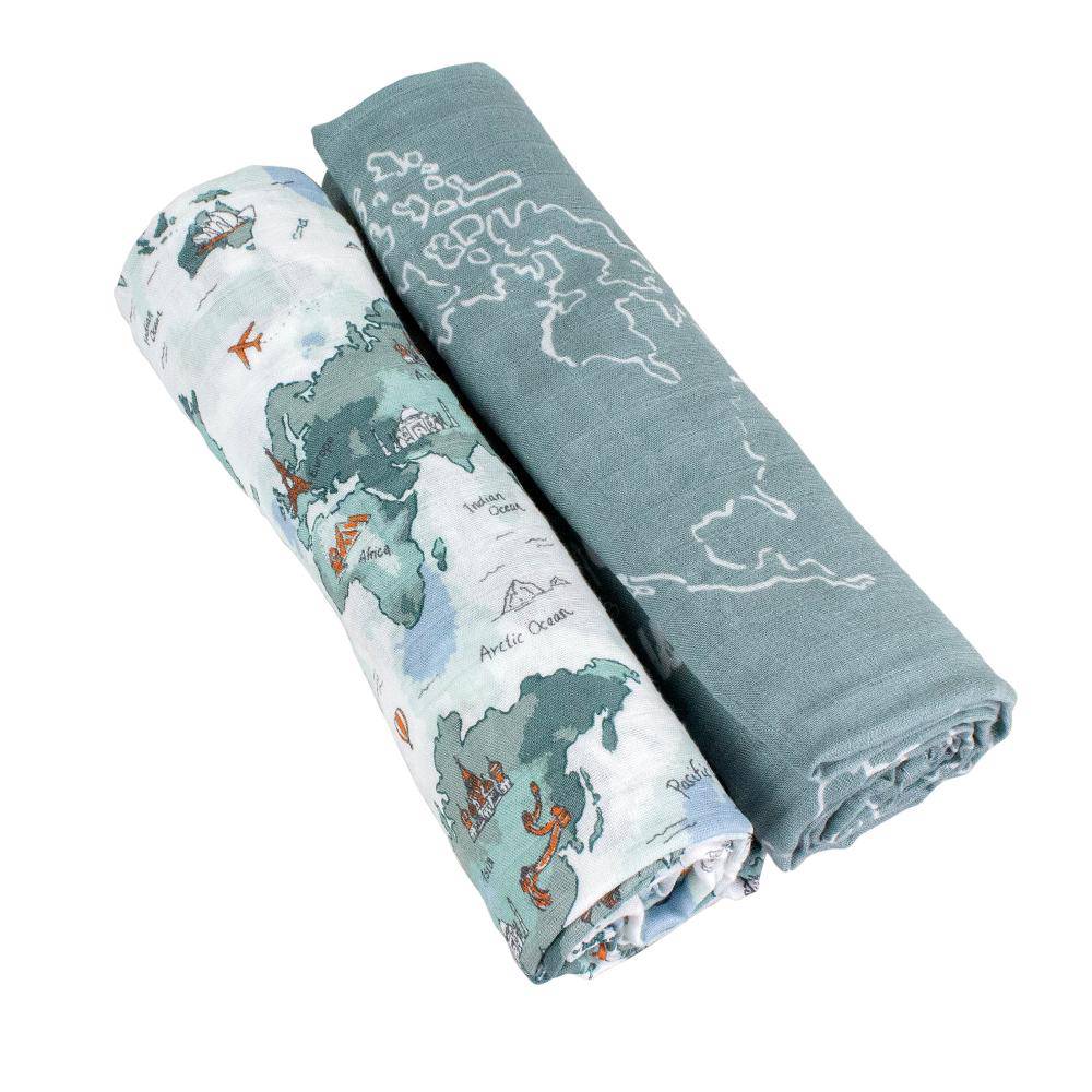 World Map + Someday Oh-So-Soft Muslin Swaddle Blanket Set - Swaddle Blanket - Bebe au Lait