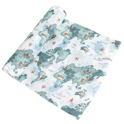 World Map + Someday Oh-So-Soft Muslin Swaddle Blanket Set - Swaddle Blanket - Bebe au Lait