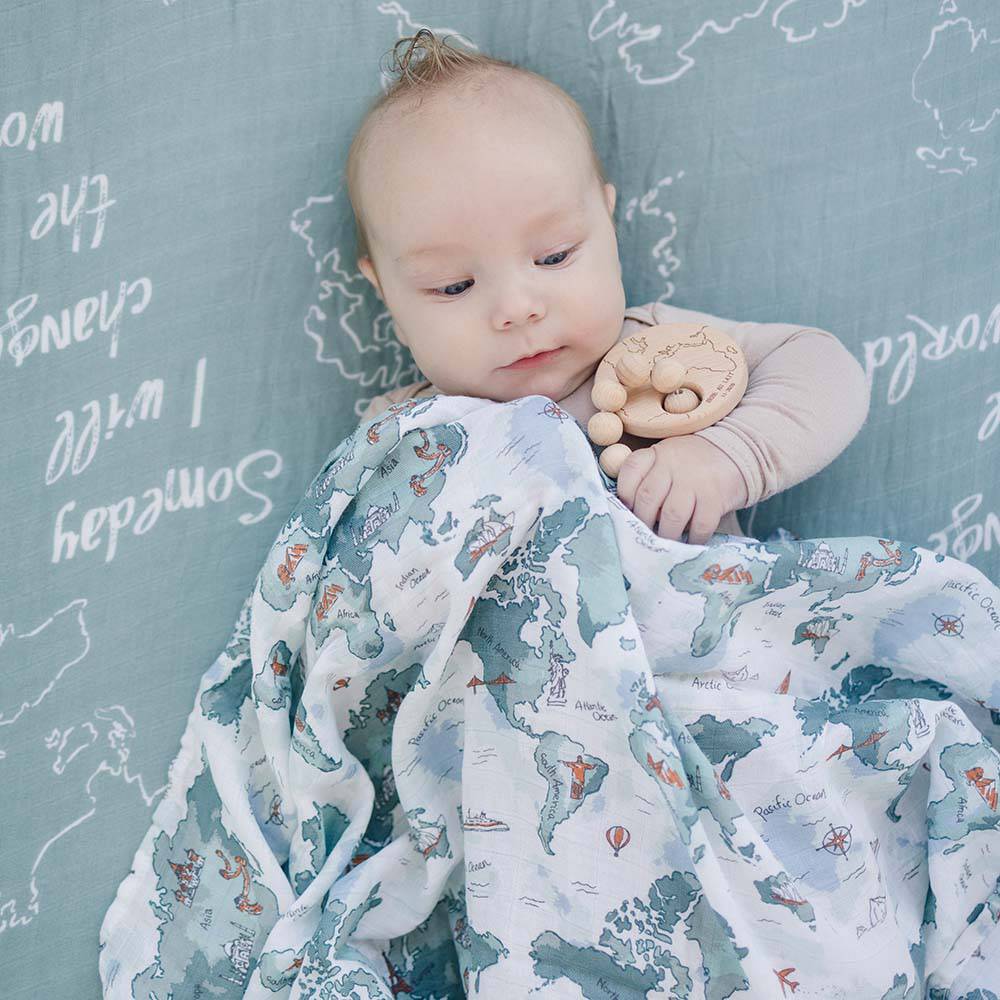 World Map + Someday Oh-So-Soft Muslin Swaddle Blanket Set - Swaddle Blanket - Bebe au Lait