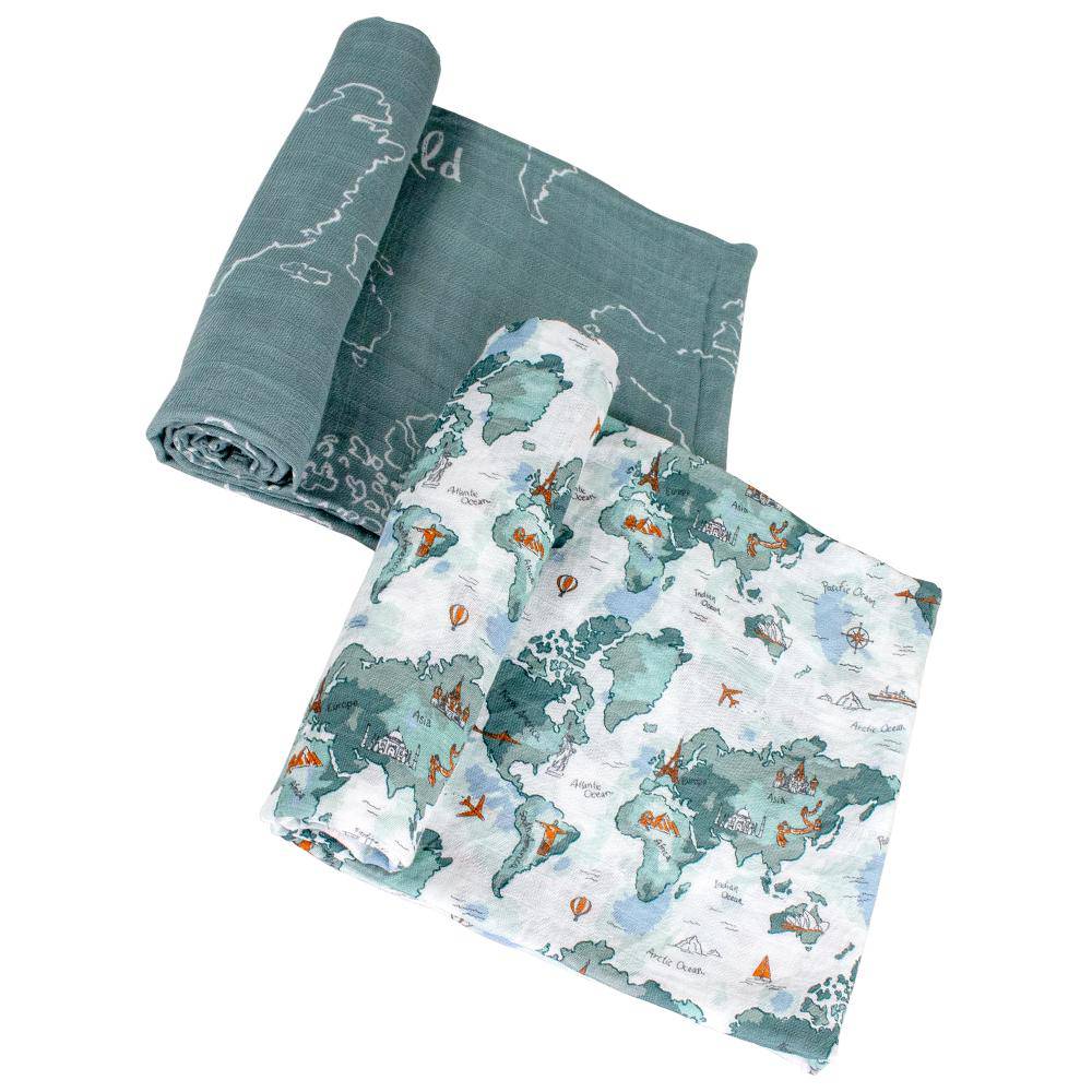 World Map + Someday Oh-So-Soft Muslin Swaddle Blanket Set - Swaddle Blanket - Bebe au Lait