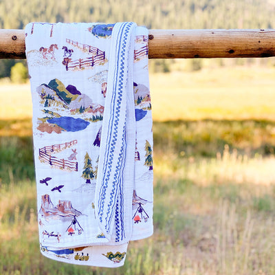 Muslin Snuggle Toddler Blanket Premium Cotton Wyoming + Western Stripe - Snuggle Blanket - Bebe au Lait