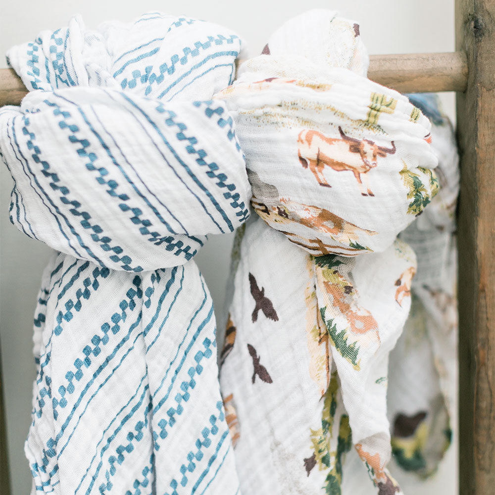 Muslin Swaddle Blanket Set Premium Cotton Wyoming + Western Stripe - Swaddle Blanket - Bebe au Lait